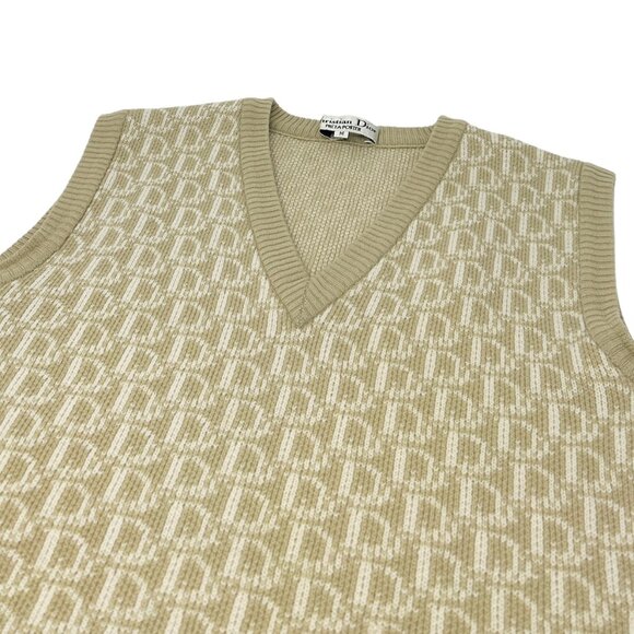 Christian Dior Vintage Logo Trotter Monogram Knit Vest #M Beige Wool [103477] - Picture 9 of 10
